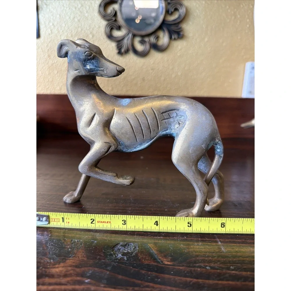 Vintage Solid Brass Greyhound Dog Statue  7